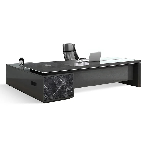 black marble modern l shaped executive desk kaguyasuLBZ 2135 detailed images 6
