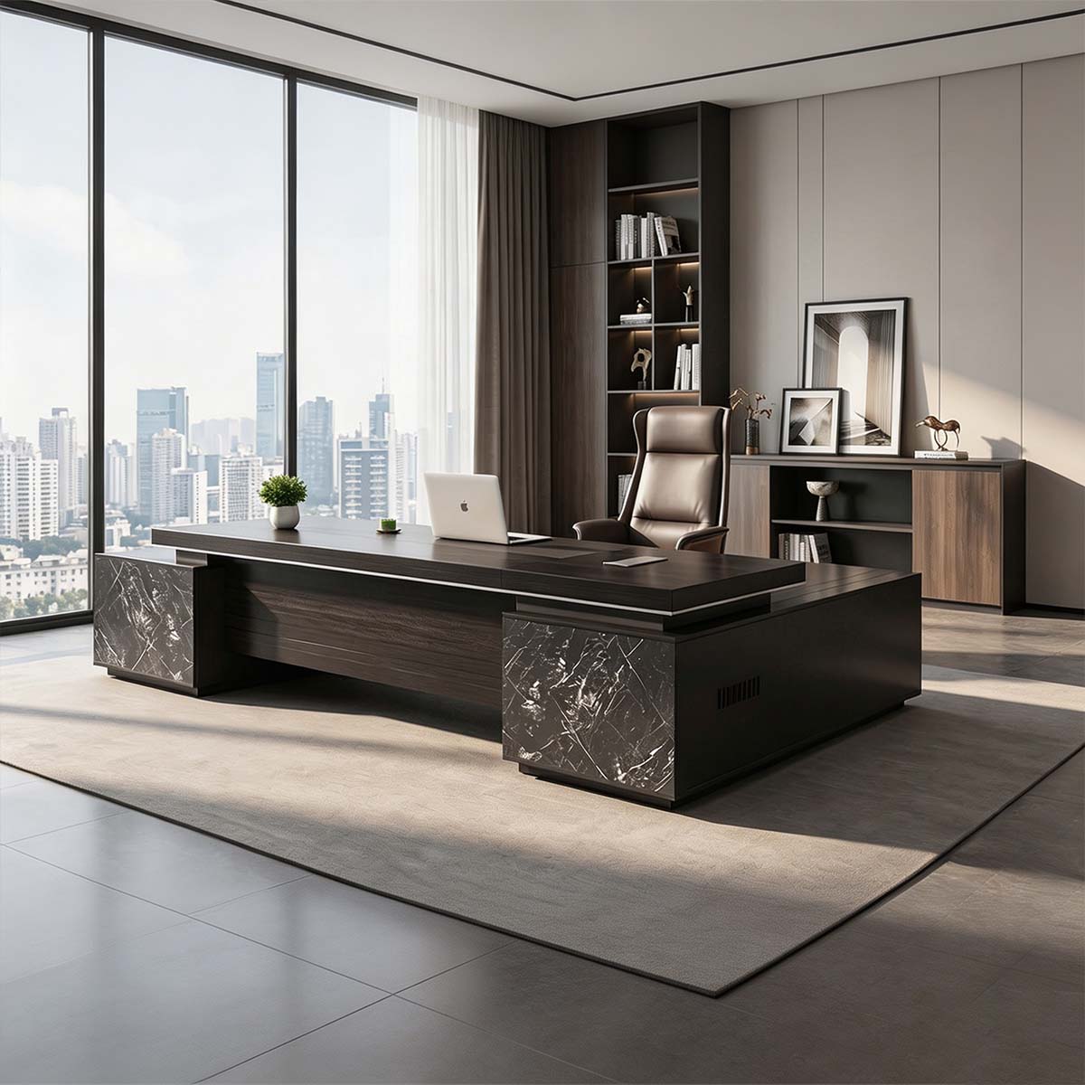 l shaped executive desk dark wood desk with storage kaguyasuLBZ 701 detailed images 16 Hauptbild